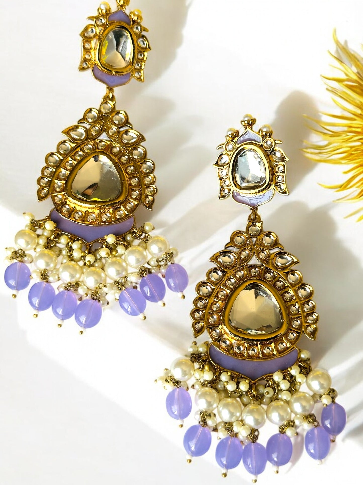 Lavender Blueberry Kundan Chandbali Earrings