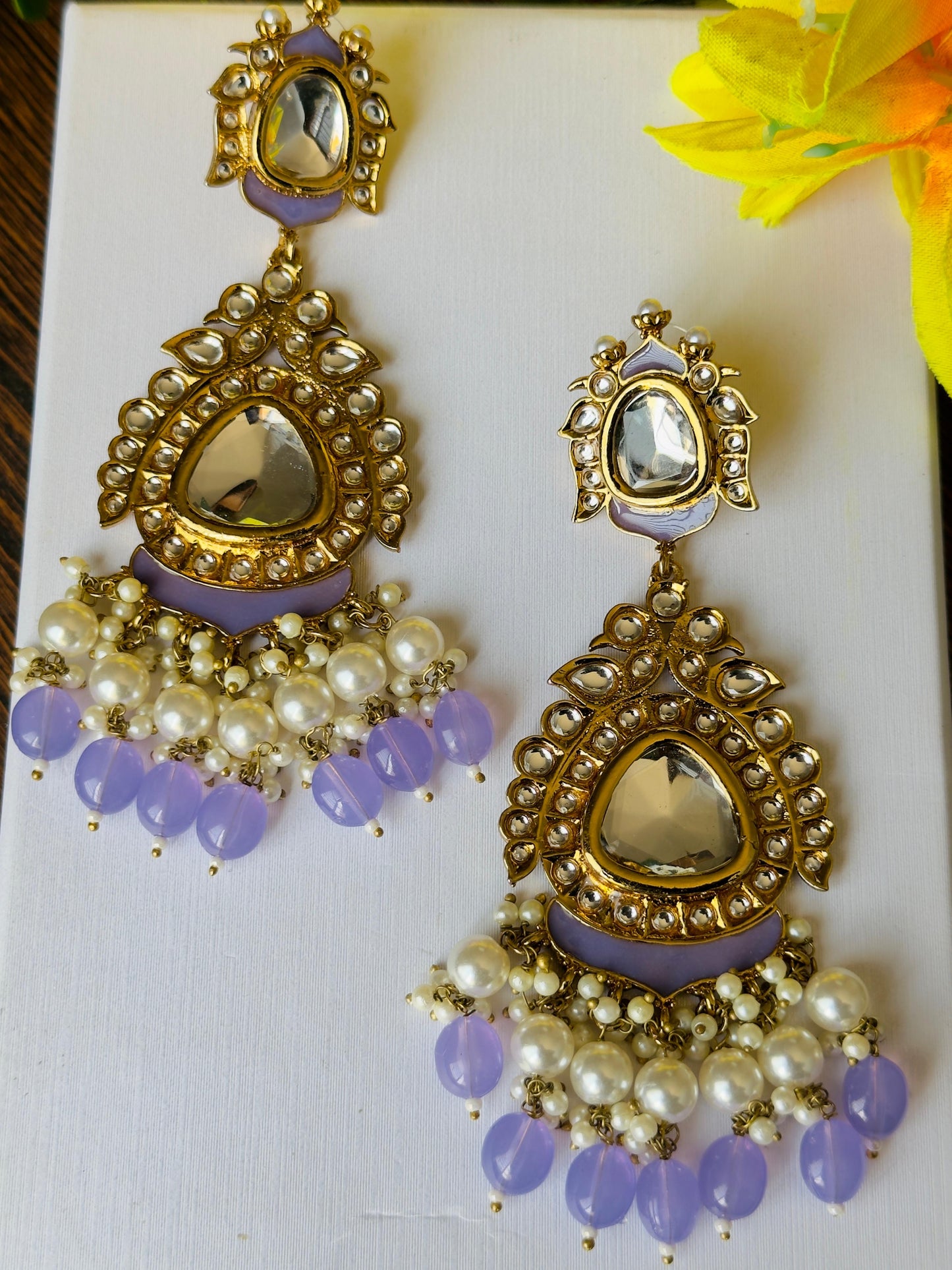 Lavender Blueberry Kundan Chandbali Earrings