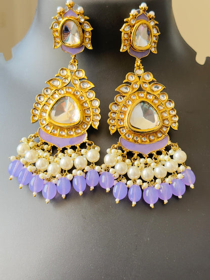 Lavender Blueberry Kundan Chandbali Earrings