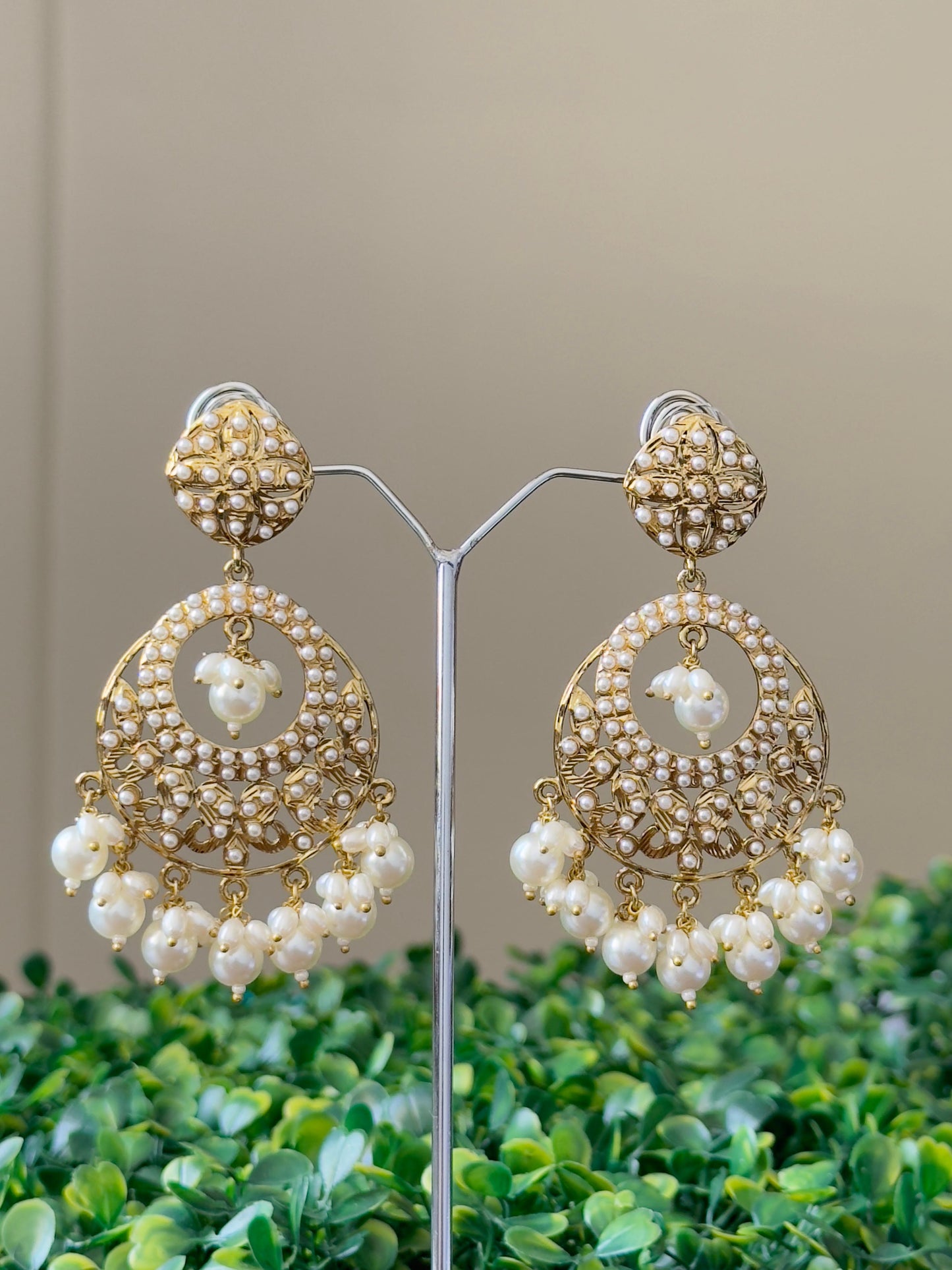 Elegant Kolar Pearl Chandbali Earrings