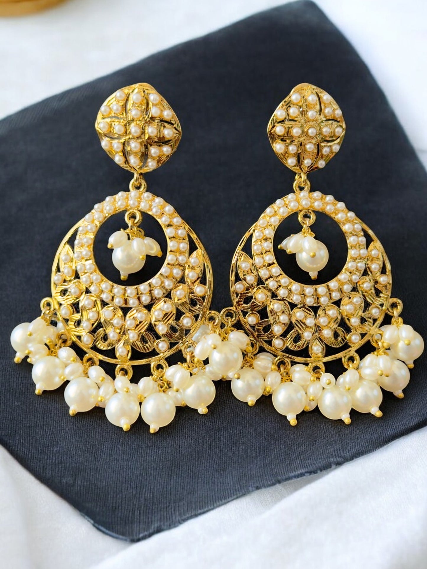 Kolar Pearl Chandbali Earrings