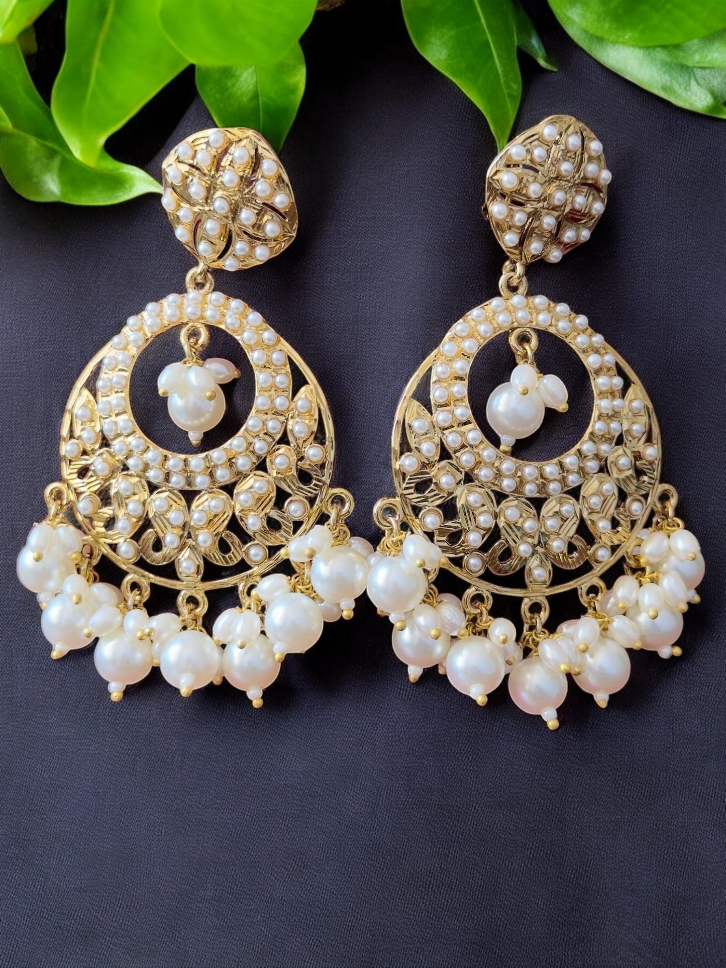 Kolar Pearl Chandbali Earrings