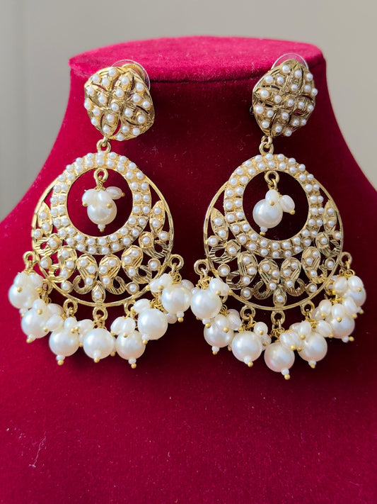 Elegant Kolar Pearl Chandbali Earrings