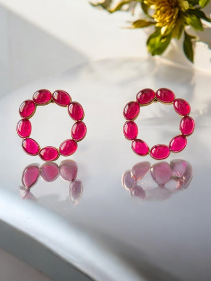 Vibrant Ruby Cluster Stud Earrings