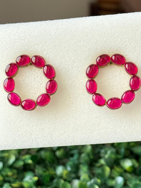 Vibrant Ruby Cluster Stud Earrings