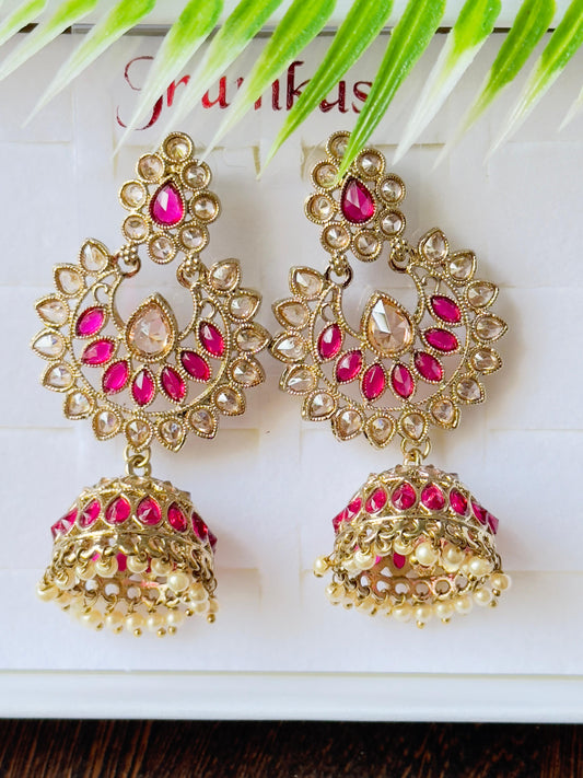 Pink Vaidehi Kundan Jhumka Earrings