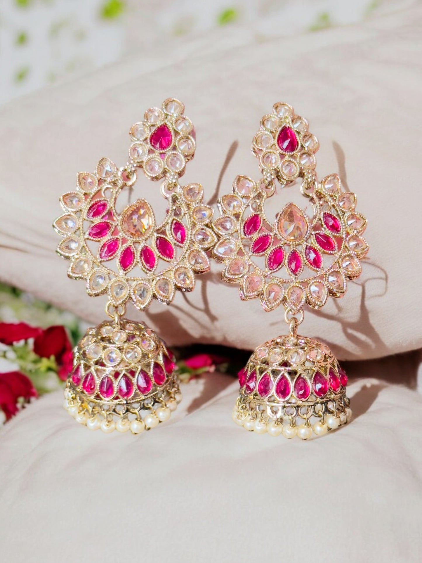 Pink Vaidehi Kundan Jhumka Earrings