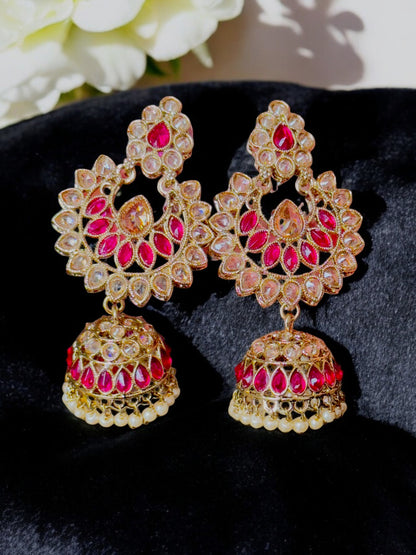 Pink Vaidehi Kundan Jhumka Earrings