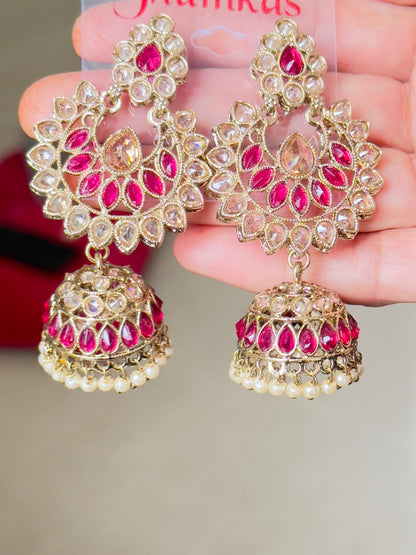 Pink Vaidehi Kundan Jhumka Earrings