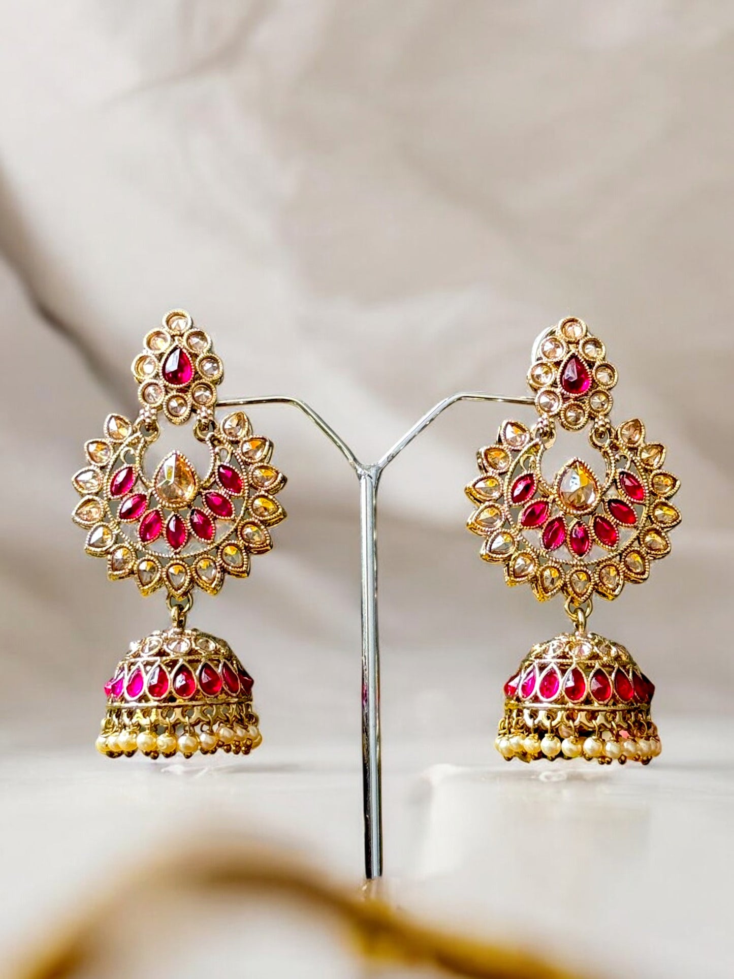 Pink Vaidehi Kundan Jhumka Earrings