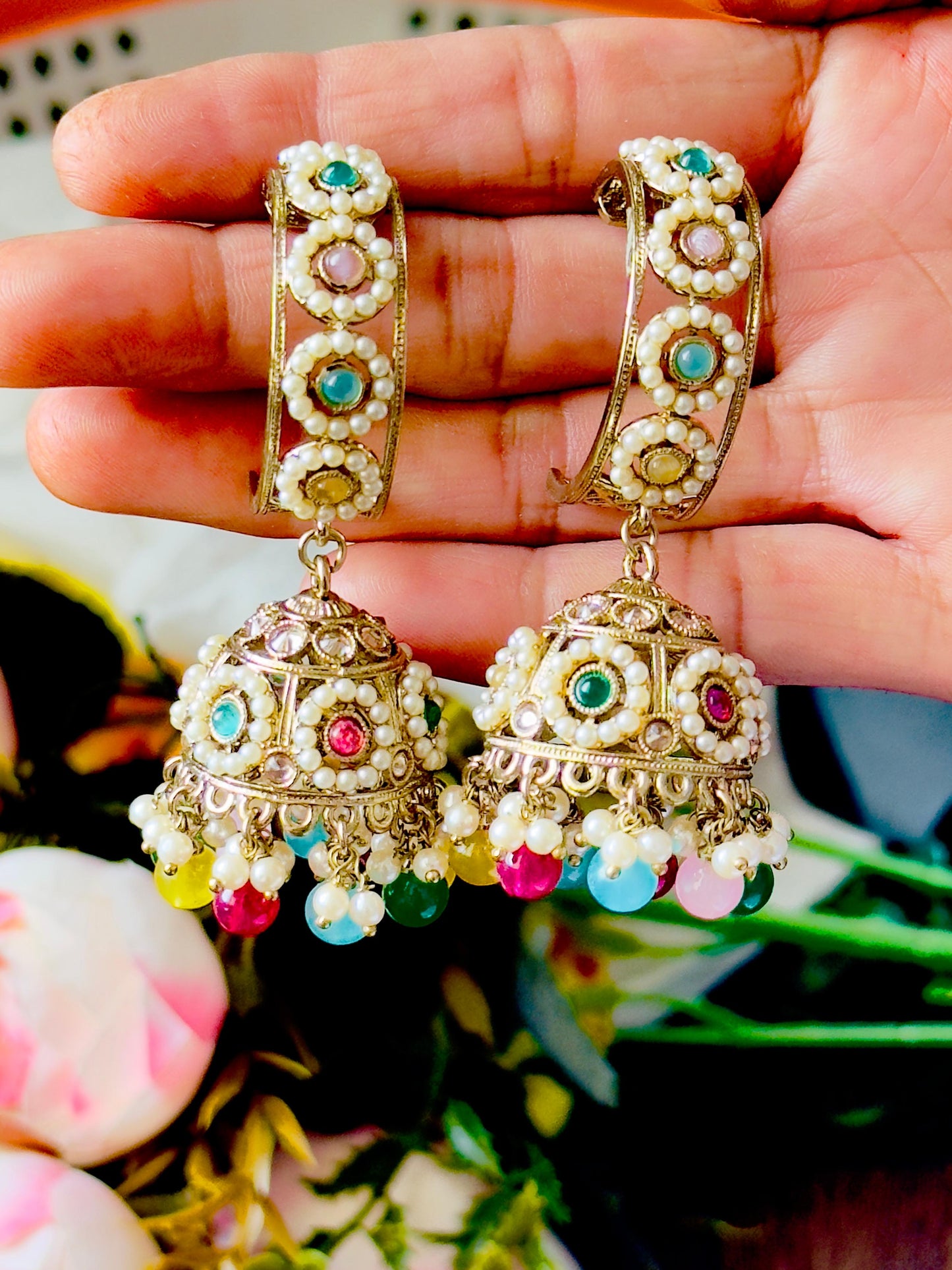 Rangoli Hoop Jhumka Earrings