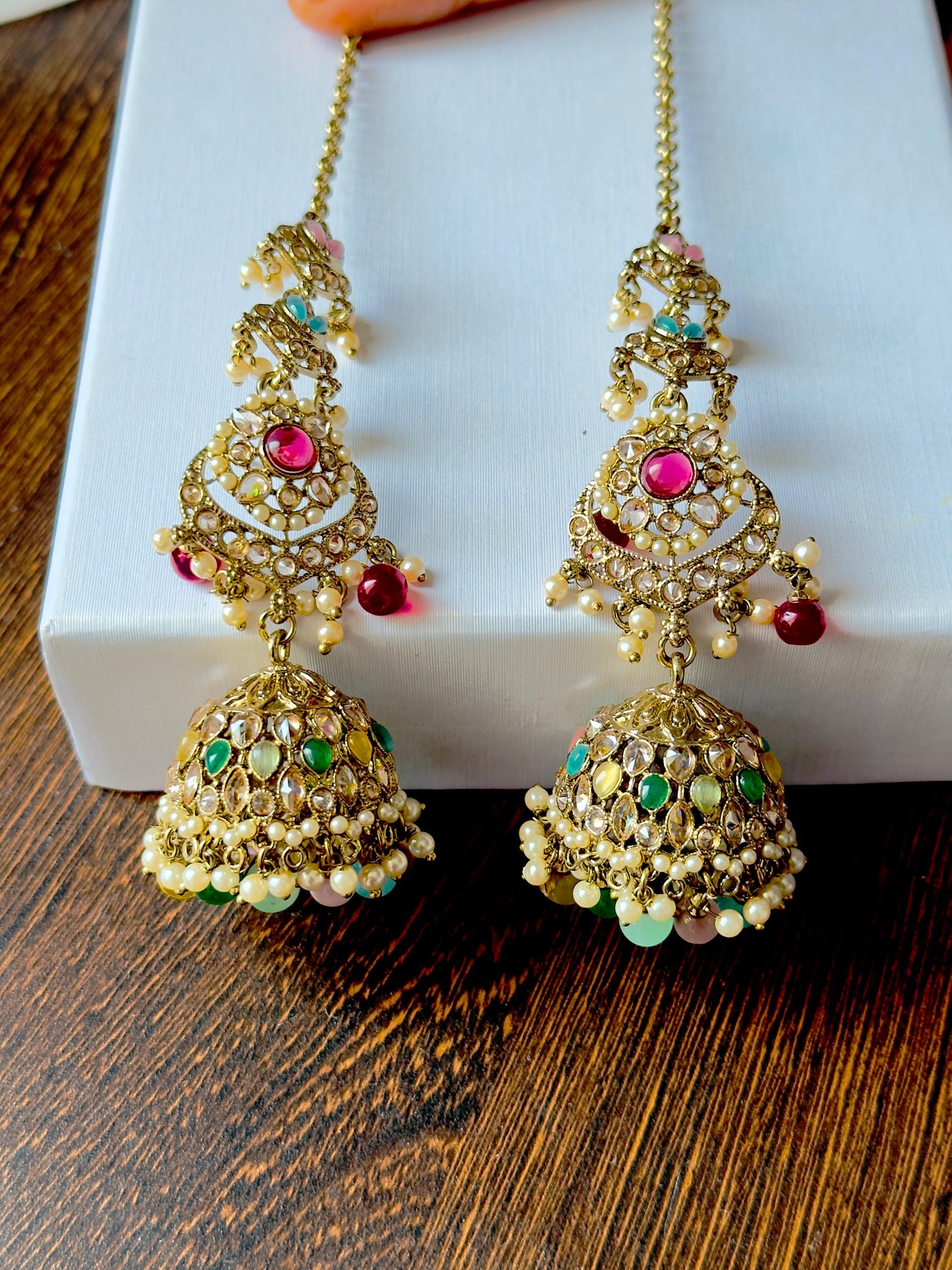 Multicolor Kundan and Pearl Aadrika Jhumkas