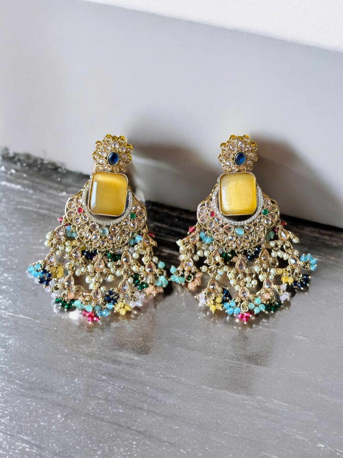 Regal Rajwadi Multi-Gemstone Chandbali Earrings