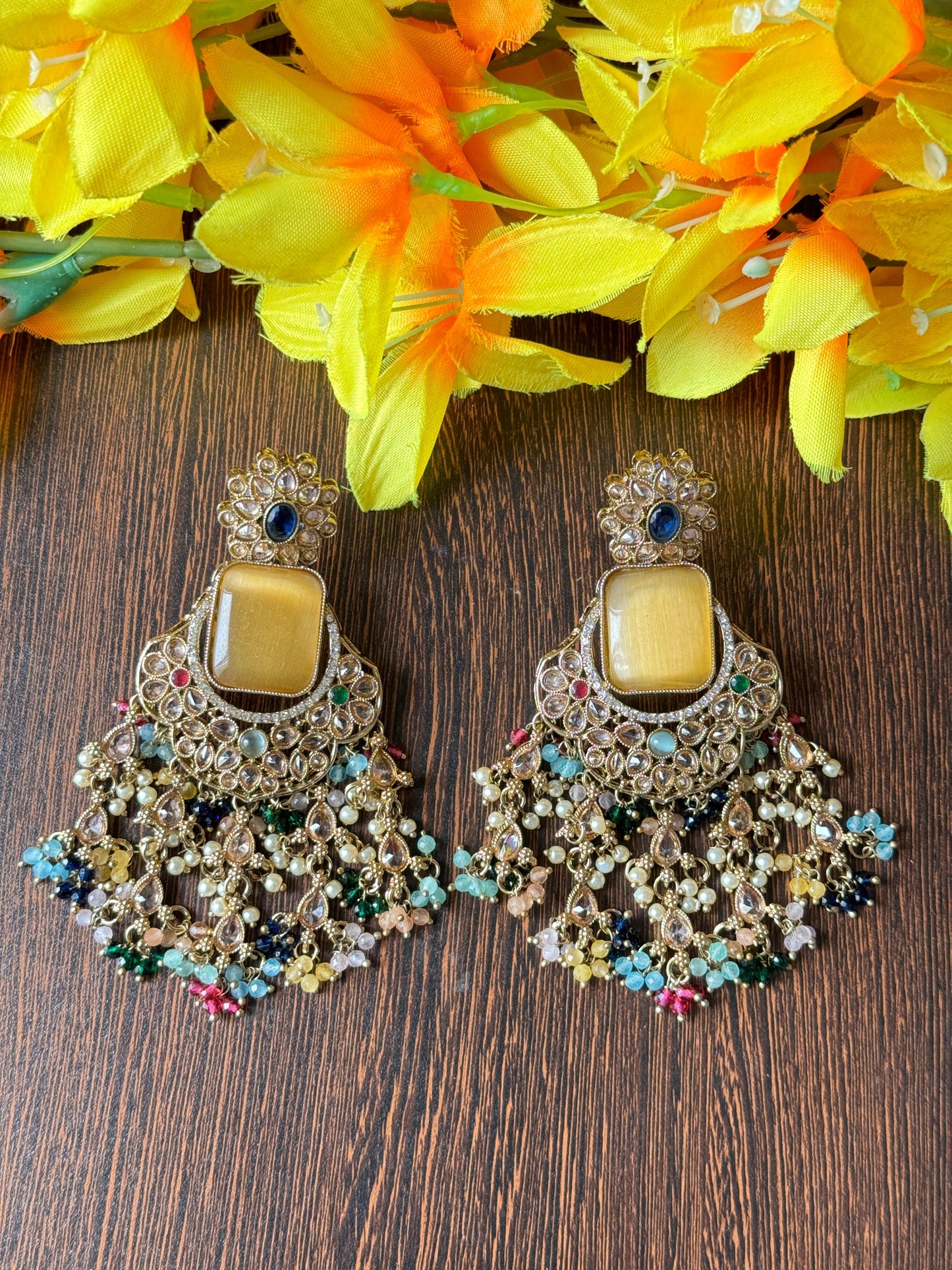 Regal Rajwadi Multi-Gemstone Chandbali Earrings