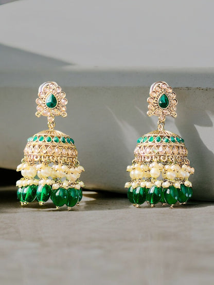 Kanchan Green and Gold Jhumka Earrings