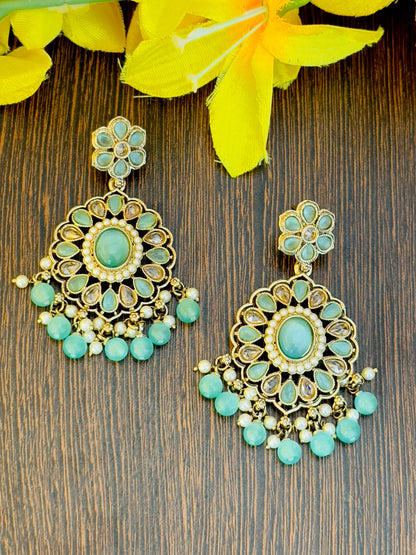 Mint Green Abhiri Chandbali Earrings