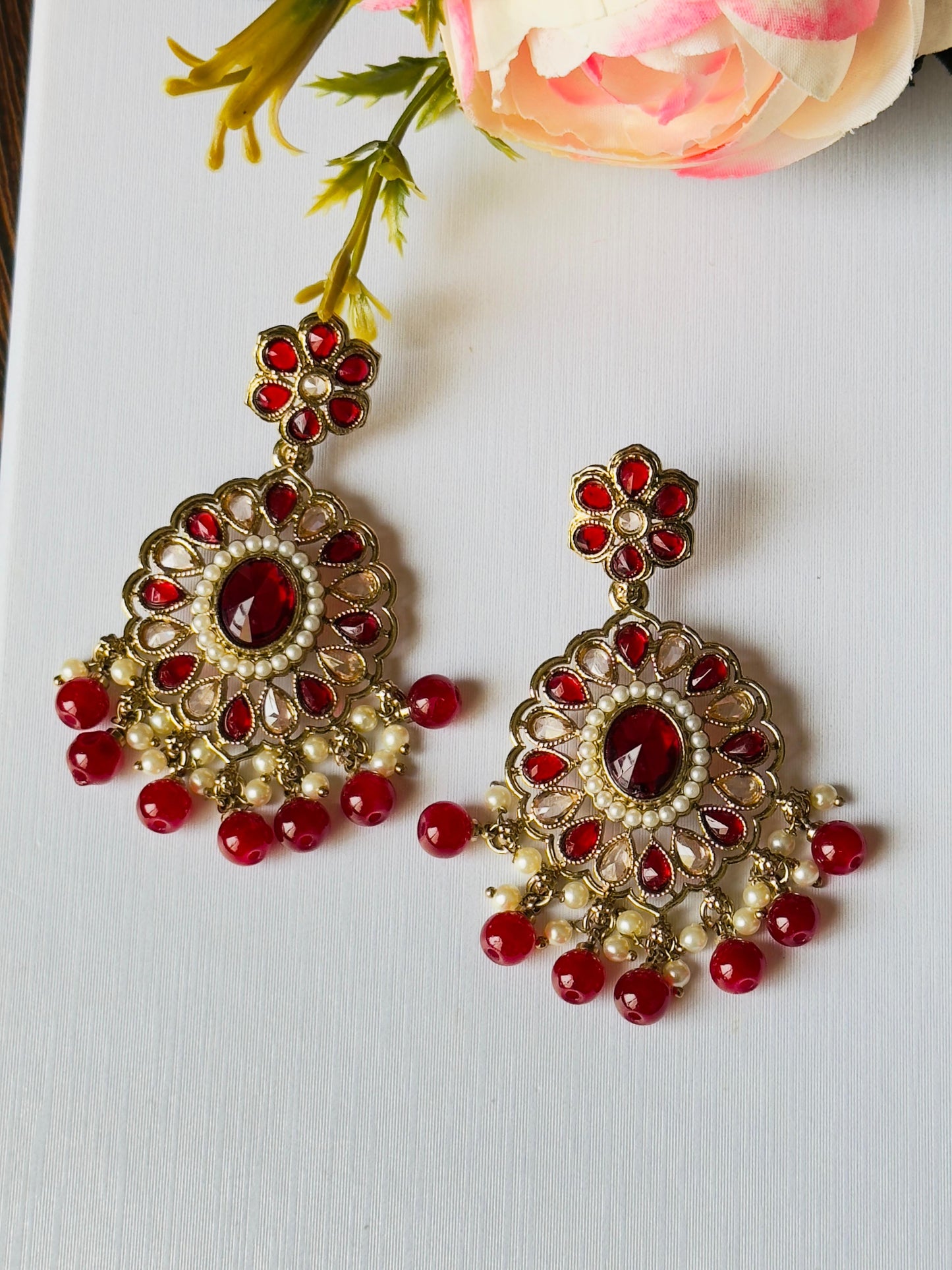 Red Abhiri Chandbali Earrings