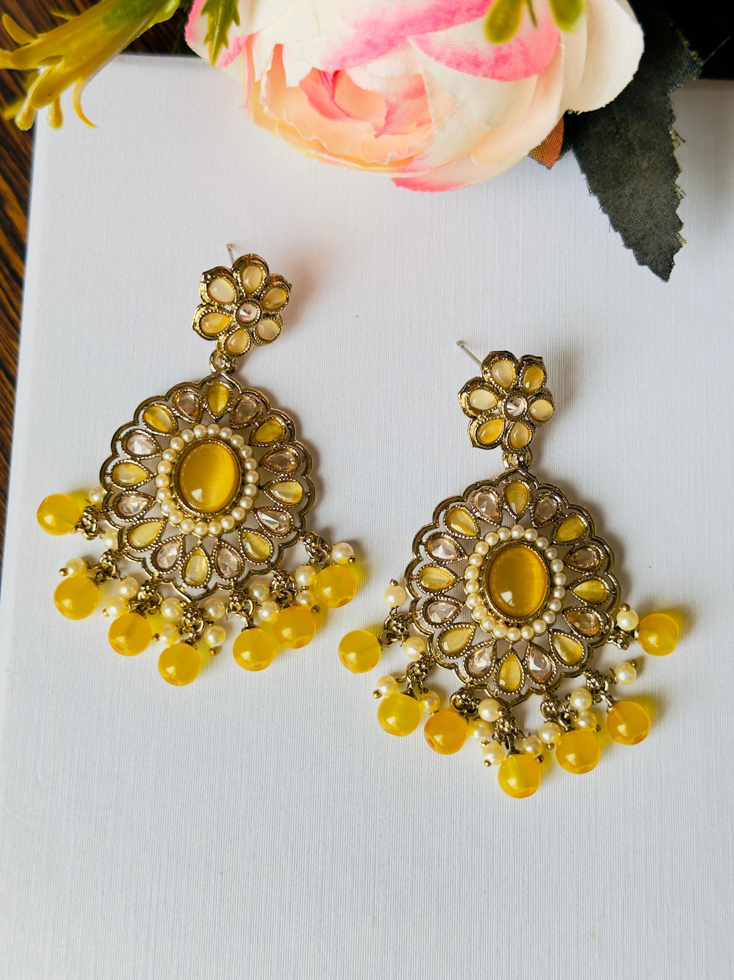 Yellow Abhiri Chandbali Earrings