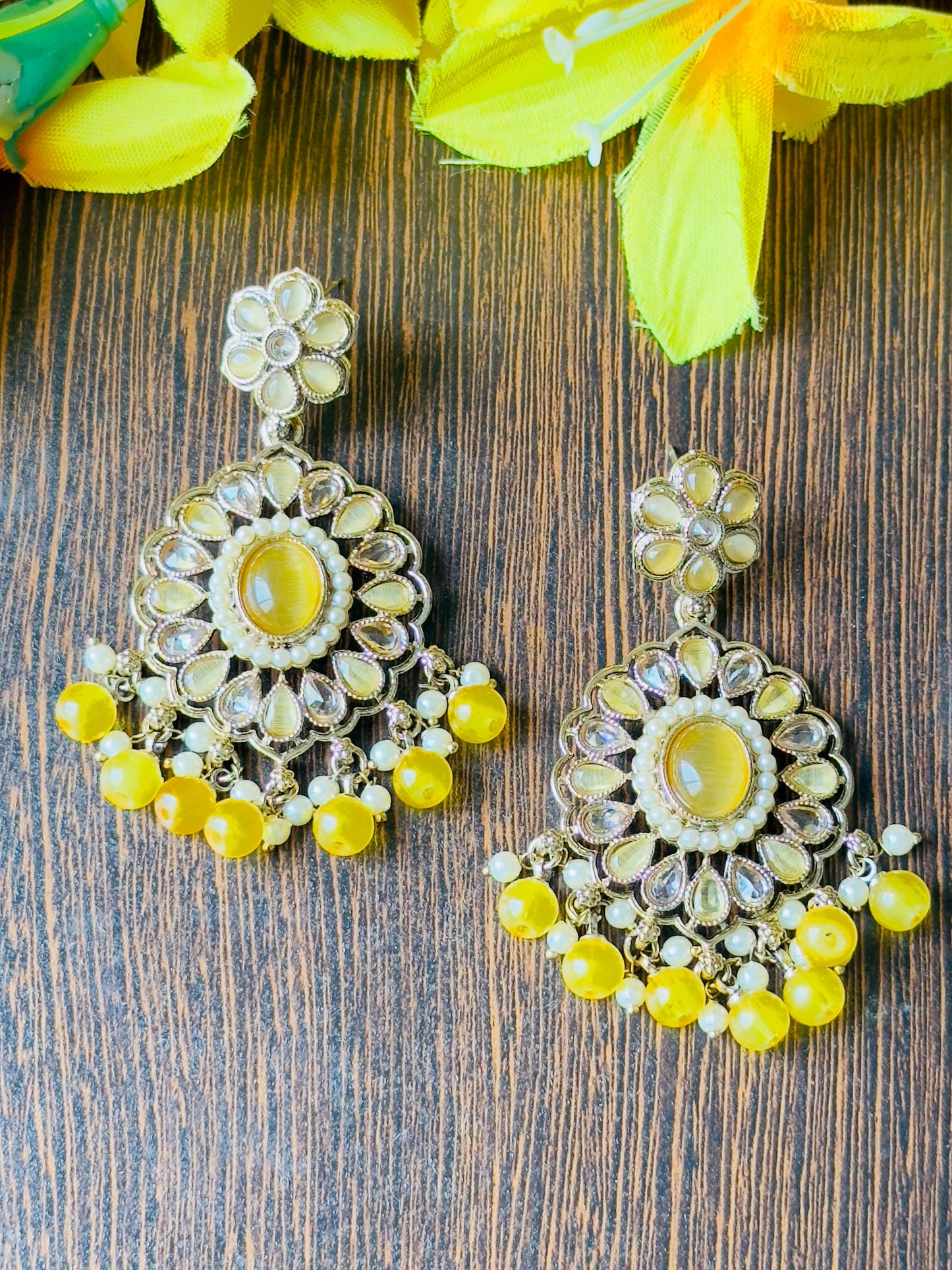 Yellow Abhiri Chandbali Earrings