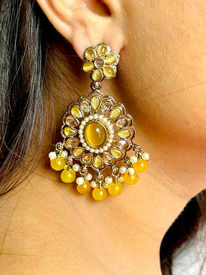 Yellow Abhiri Chandbali Earrings