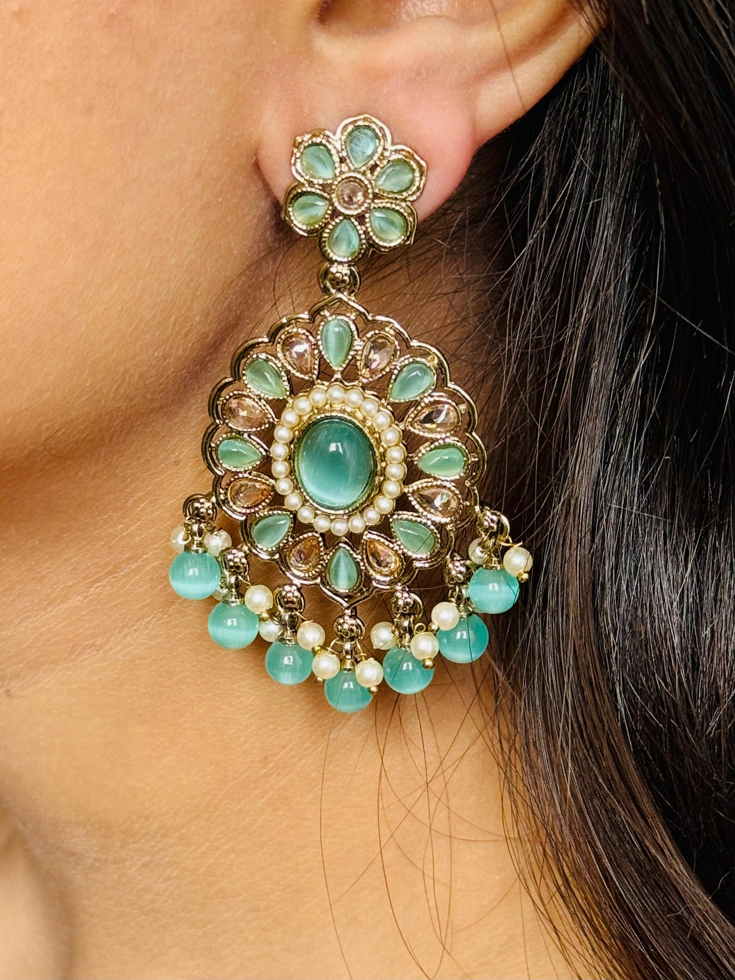 Mint Green Abhiri Chandbali Earrings