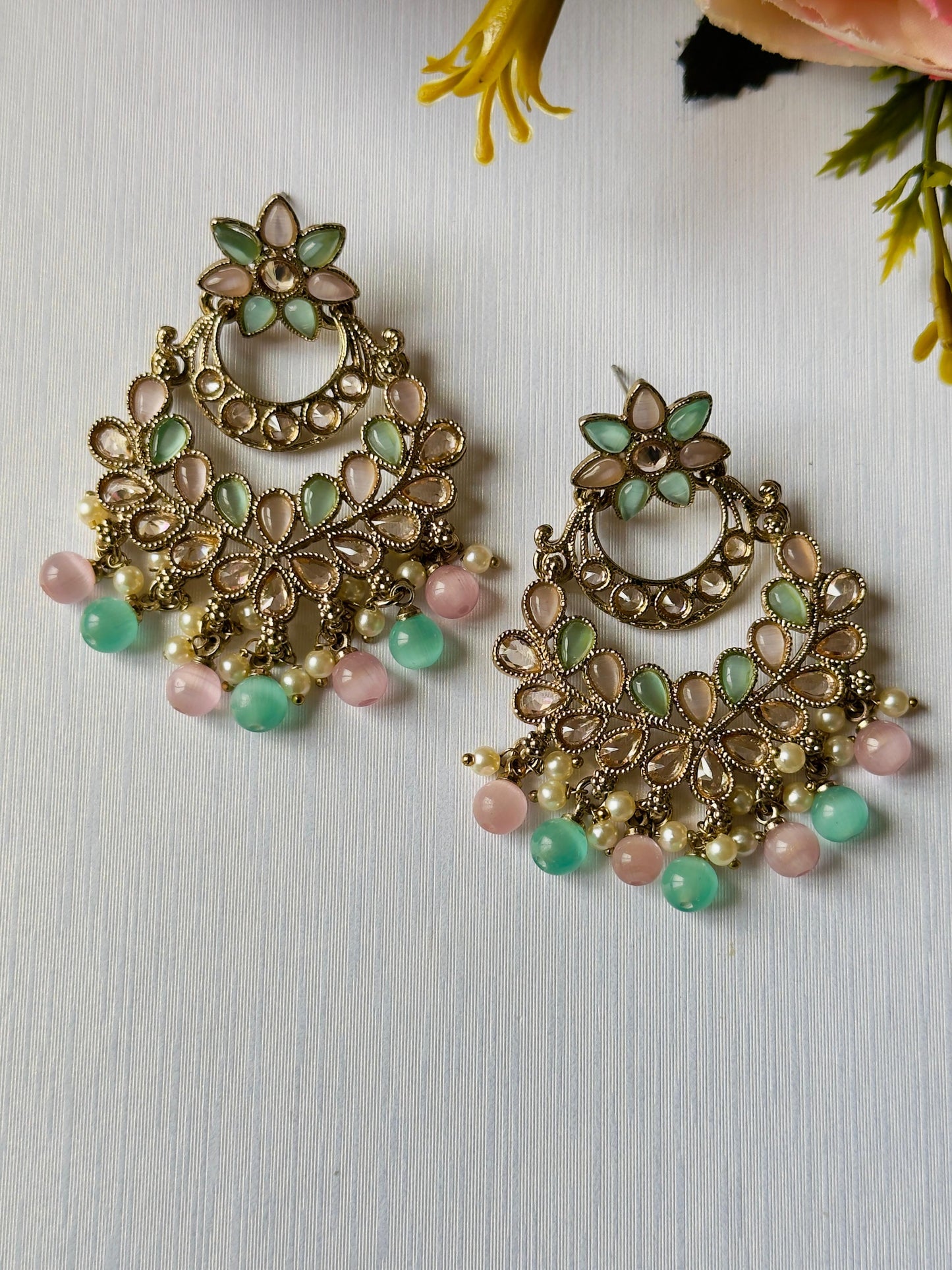 Mint Green and Pink Tara Chandelier Earrings