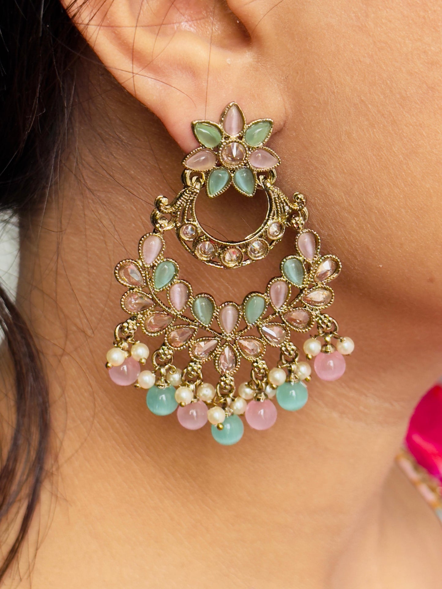 Mint Green and Pink Tara Chandelier Earrings