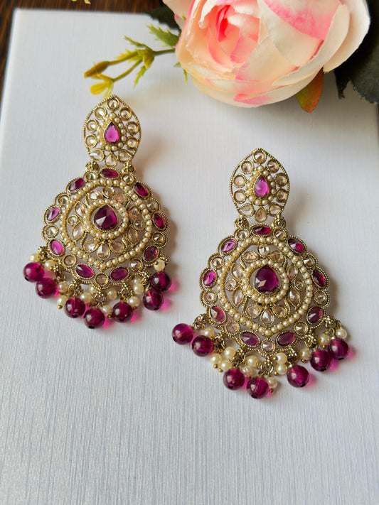 Purple Shosha Chandbali Earrings