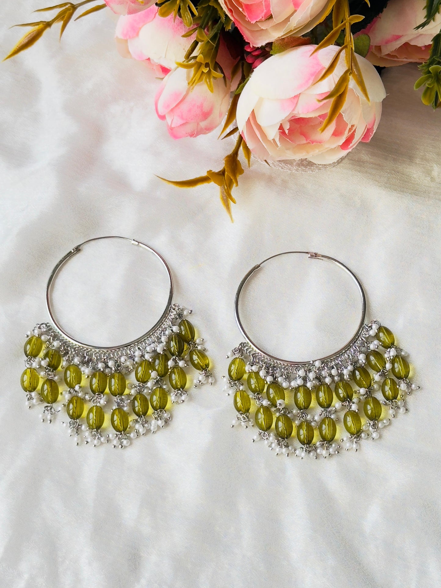 Mehendi Beaded Hoop Jhumka Earrings