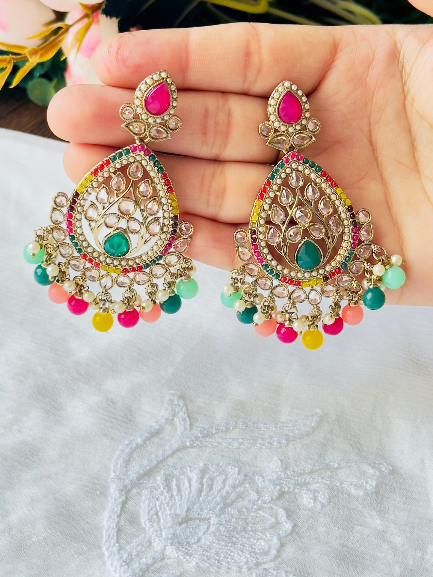 White Prati Tradition Jhumkas