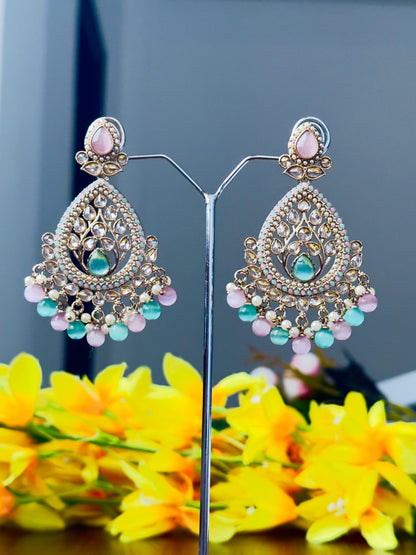 Mint Pink Green Prati Traditional Jhumkas