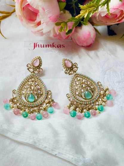 Mint Pink Green Prati Traditional Jhumkas