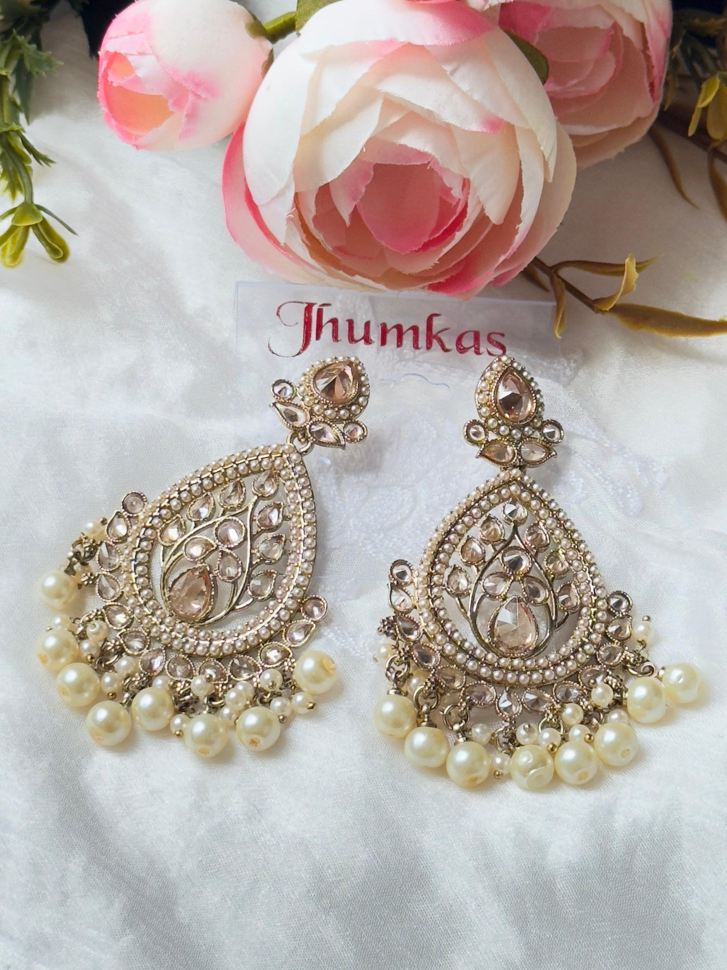 White Prati Tradition Jhumkas