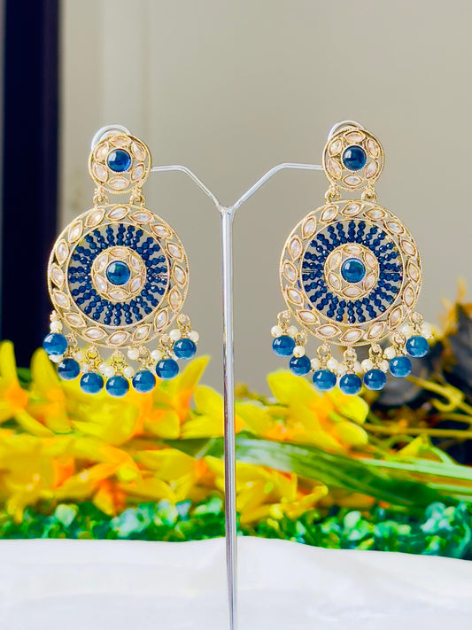 Krati Blue and Gold Round Drop Earrings