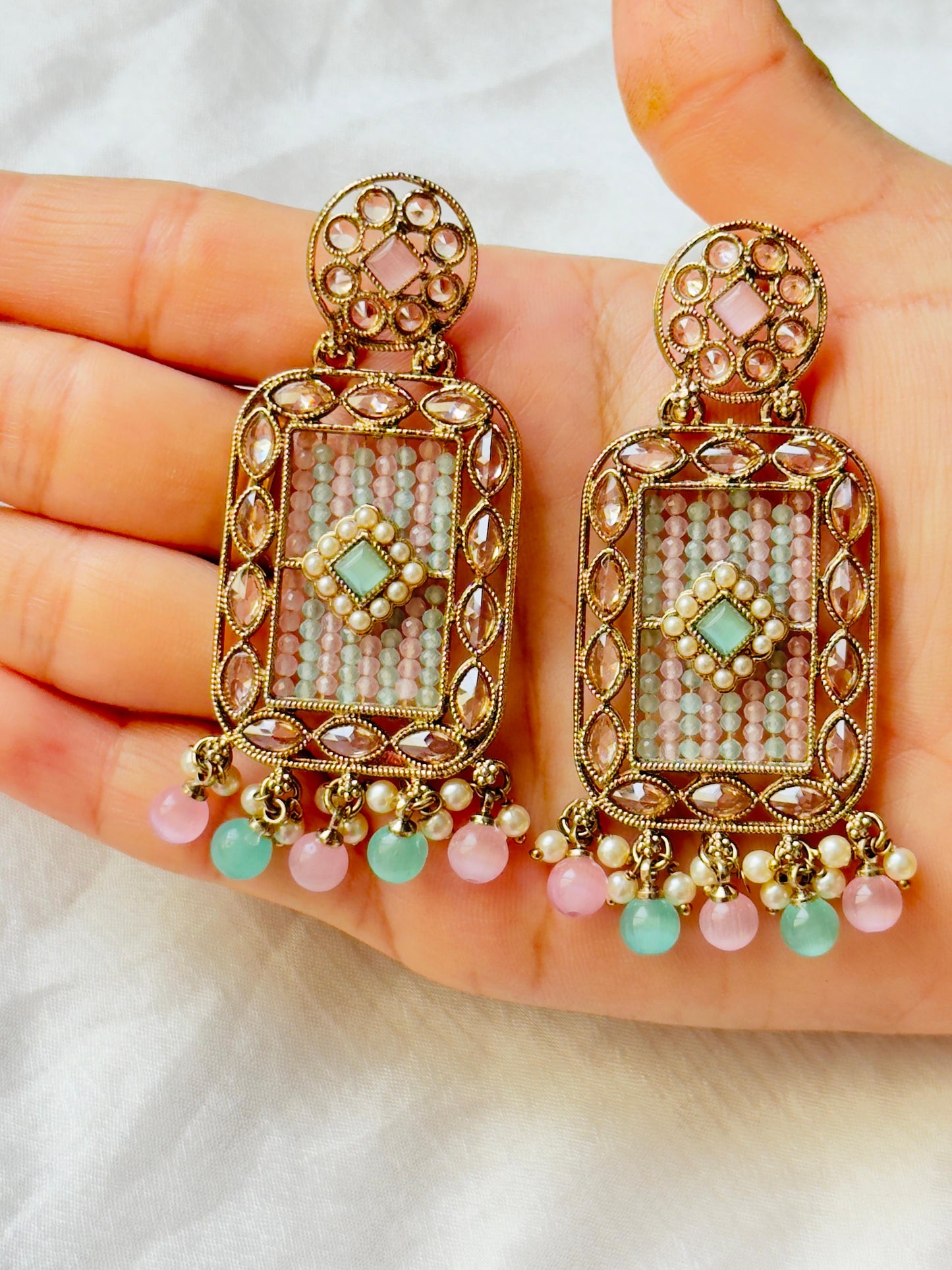 Pastel Jhumkas with Intricate Beadwork