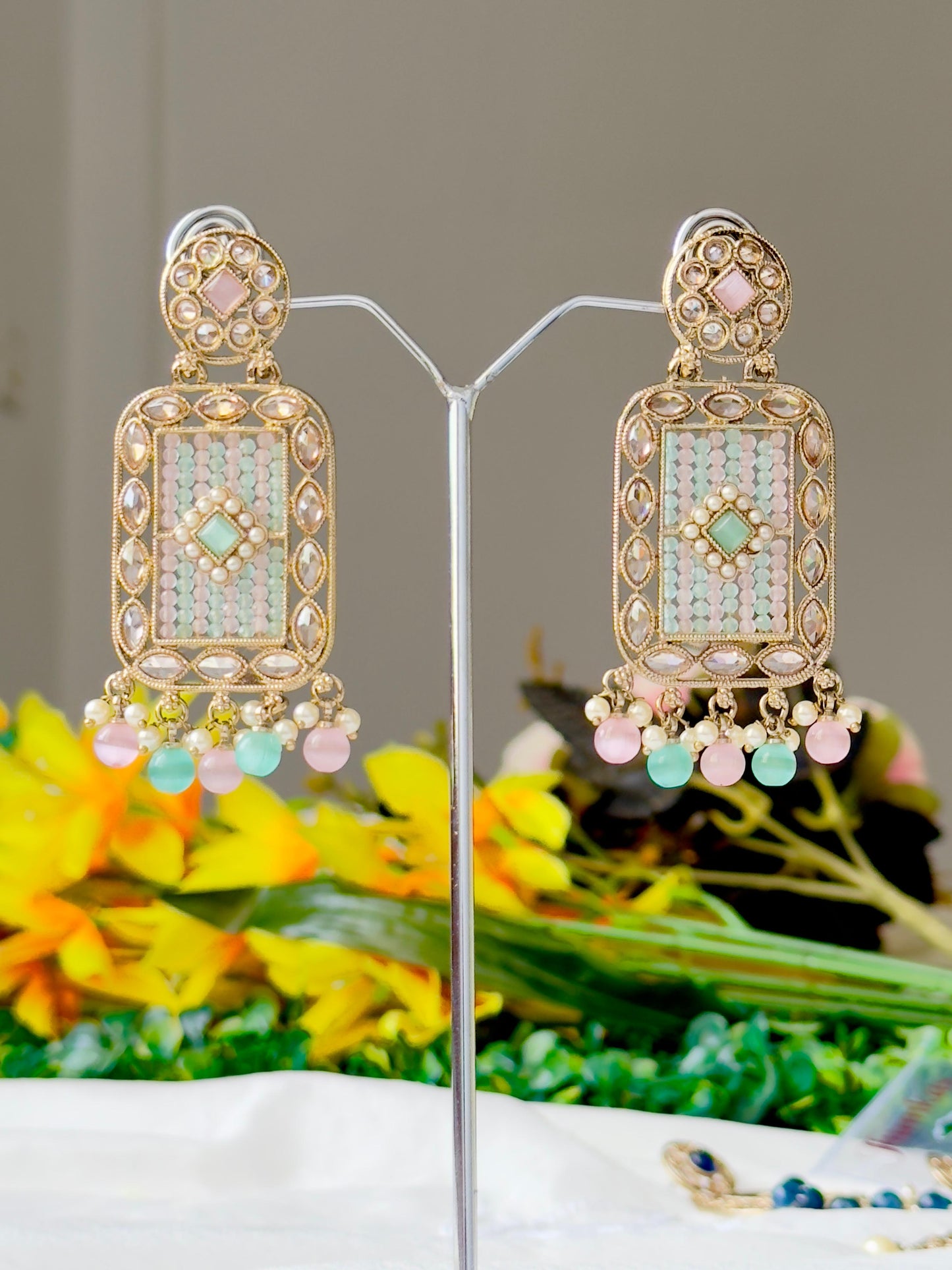 Pastel Jhumkas with Intricate Beadwork