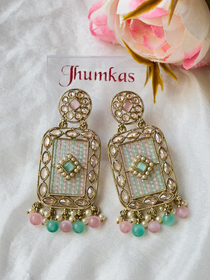 Pastel Jhumkas with Intricate Beadwork