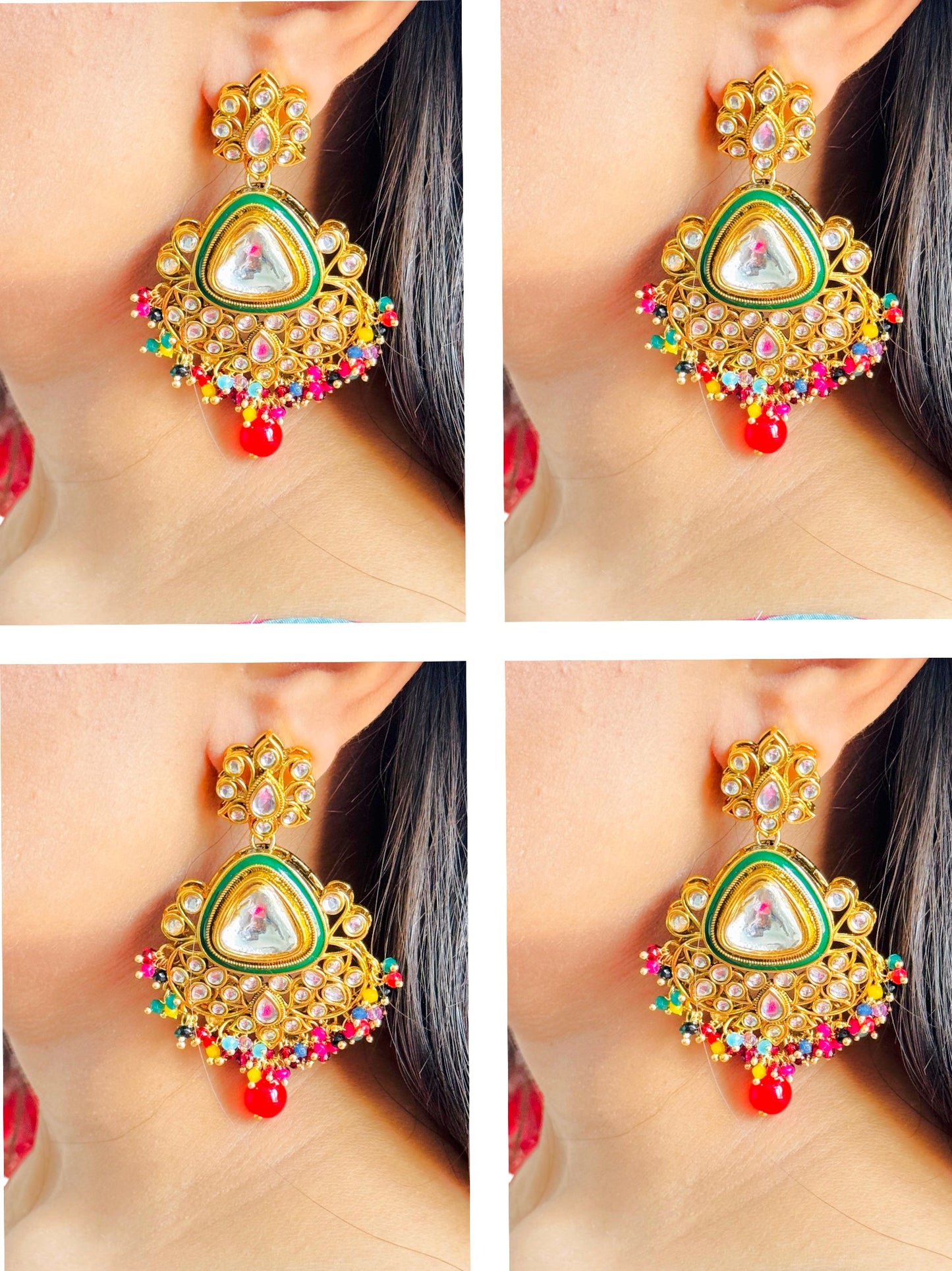 Majestic Kundan Meenakari Multicolor Chandbali Earrings