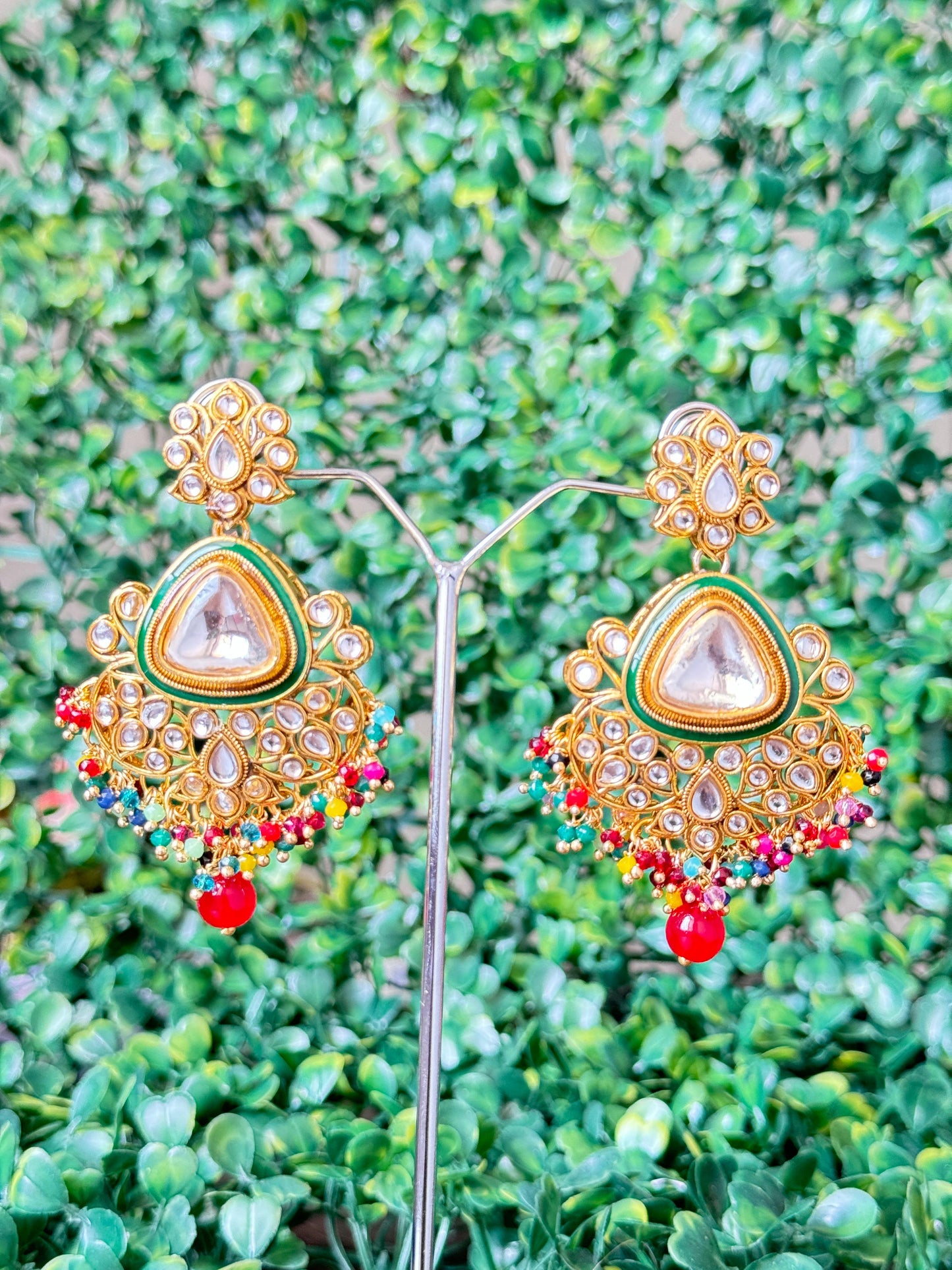 Majestic Kundan Meenakari Multicolor Chandbali Earrings