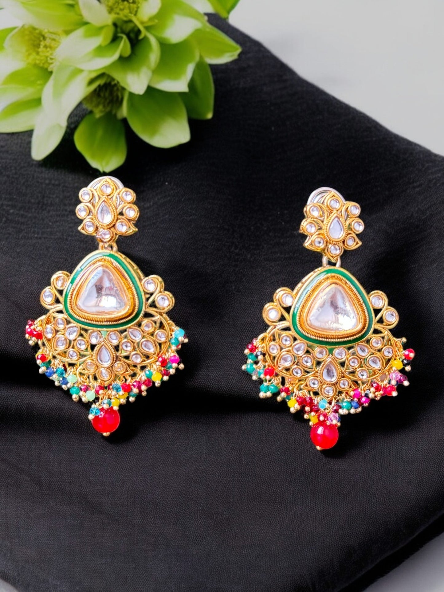 Majestic Kundan Meenakari Multicolor Chandbali Earrings