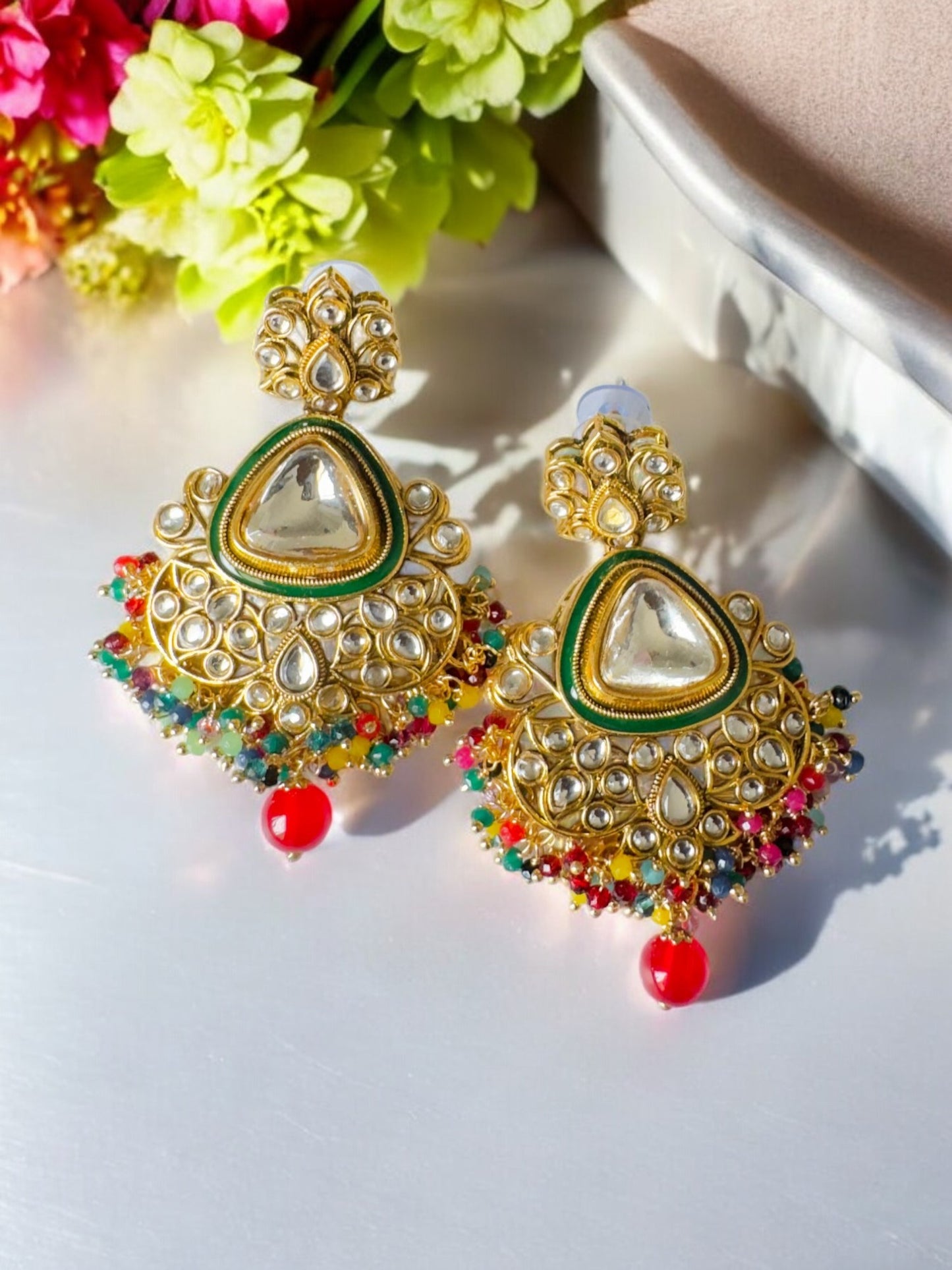 Majestic Kundan Meenakari Multicolor Chandbali Earrings