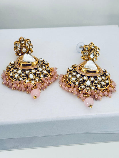 Majestic Kundan Meenakari Multicolor Chandbali Earrings