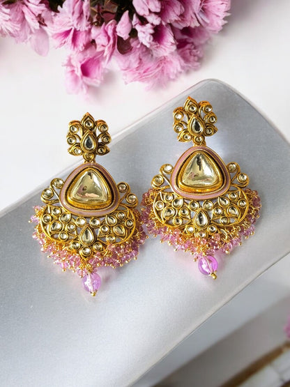 Kundan Meenakari Chandbali Earrings