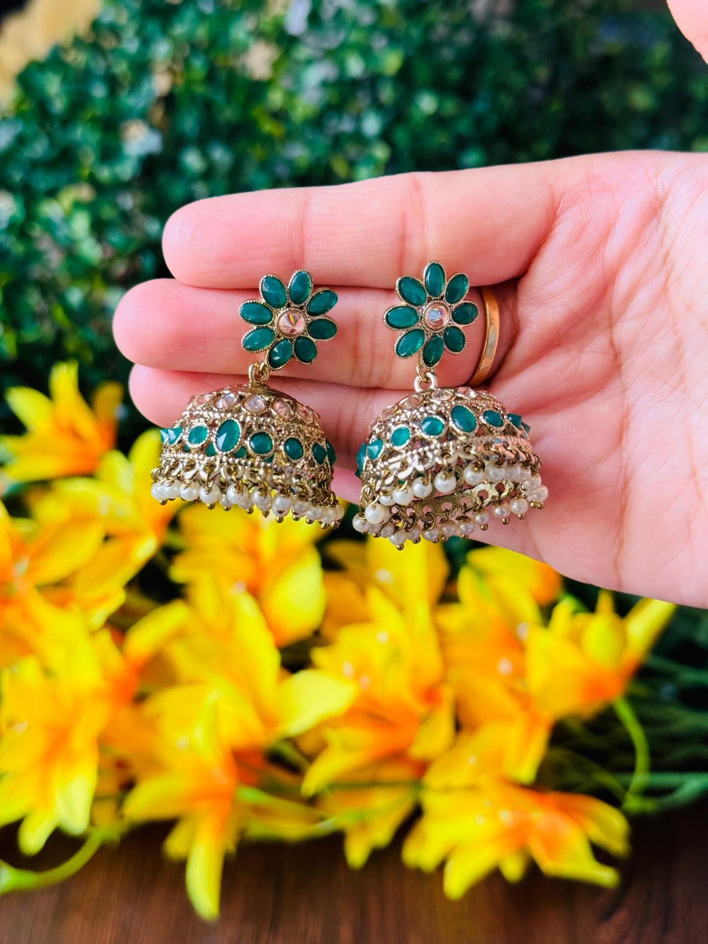 Vanshika Green Small Jhumkas