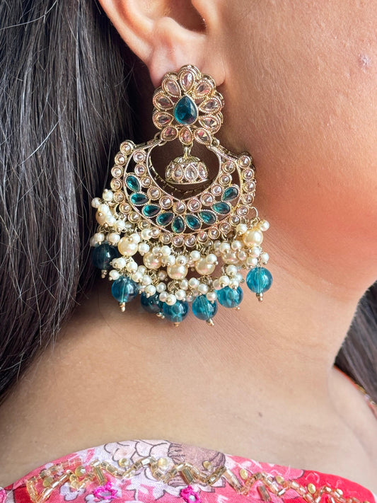 Elegant Teal Chandelier Earrings