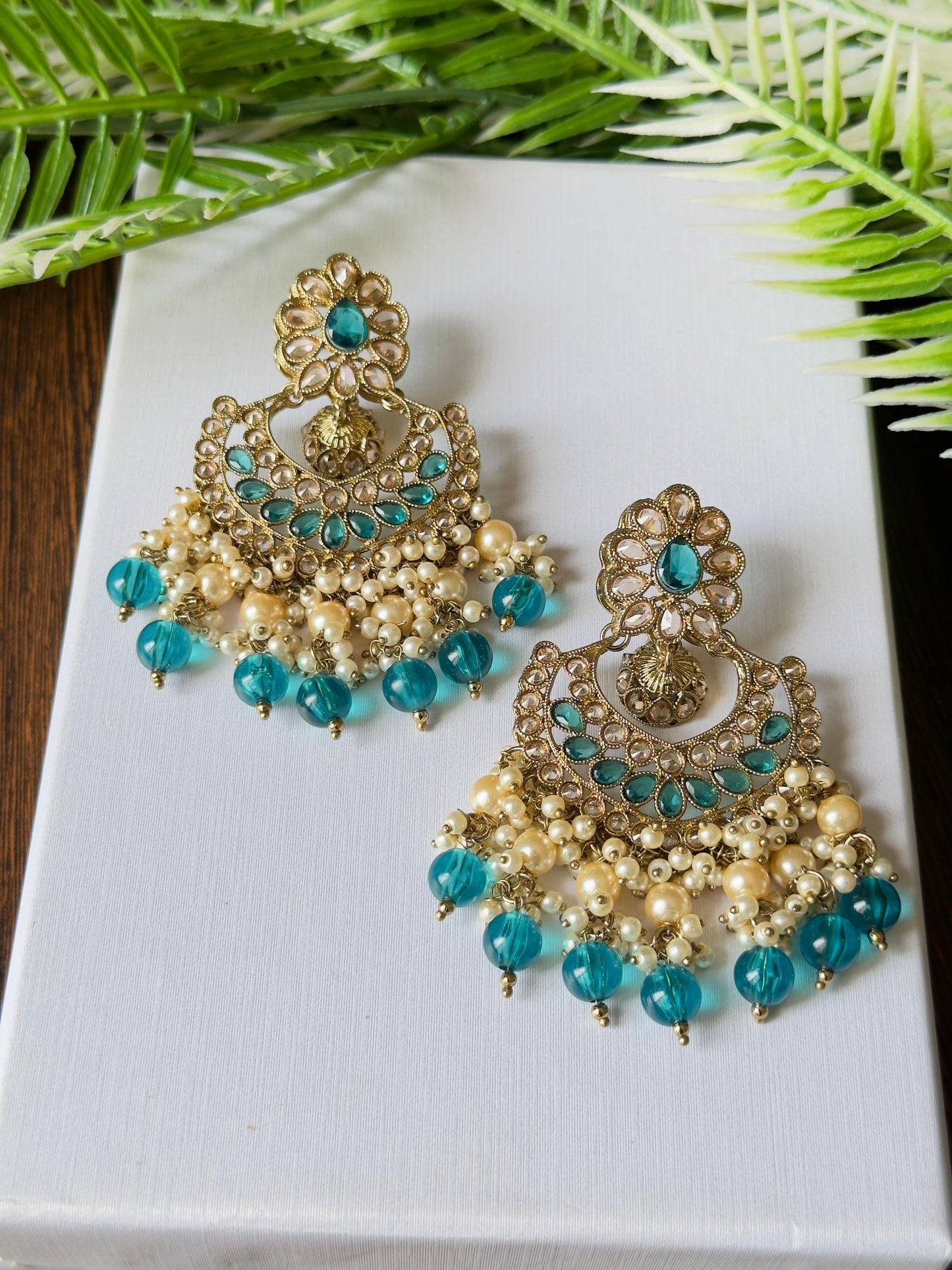 Elegant Teal Chandelier Earrings