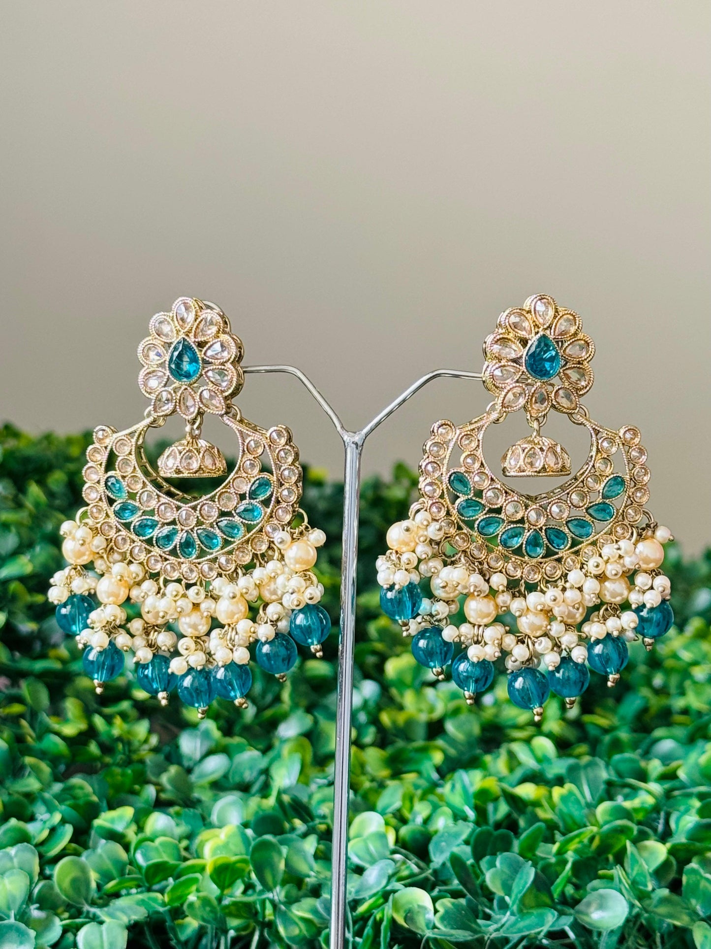 Elegant Teal Chandelier Earrings