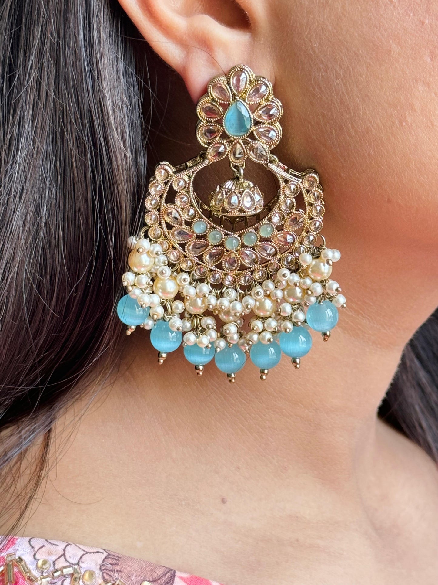 Elegant Aqua blue Chandelier Earrings