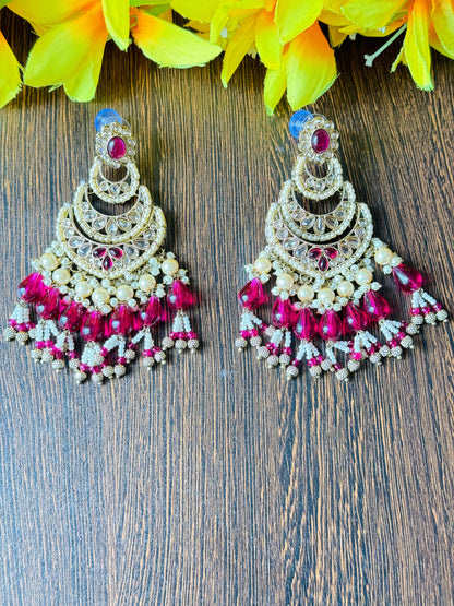 Exquisite Chandbali Earrings with Ruby Accents and Pearl Drops