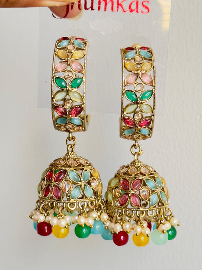 Shivangi Multicolor Half Hoop Jhumkas